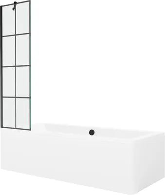 Produktbild von Mexen Cube rechteckige Badewanne 180 x 80 cm mit Verkleidung und einflügeliger Falttür 50 cm, schwarzes Muster - 550518080X9505?