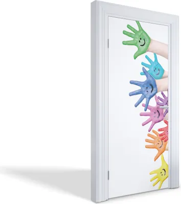 Produktbild von Türdeko Aufkleber Selbstklebende Wandsticker Personalisiert - Bunte Hände - 95 x 205 cm