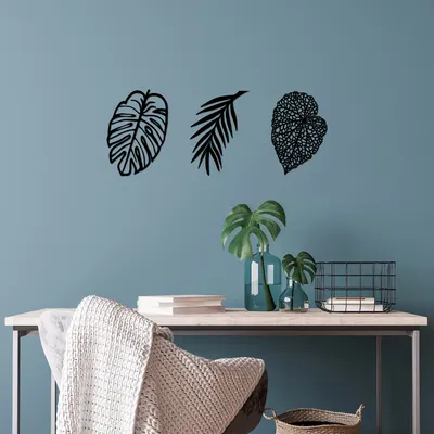 Immagine prodotto di Wallity, Foglie- SKL2480, Nero, Altre decorazioni per la casa, 21 x 32 cm, 100% metallo (Spessore: 1