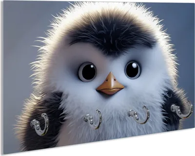 Produktbild von Wallario Handtuchhalter aus Glas, Motiv: Flauschiger Pinguin, 30 x 20 cm mit 4 Haken