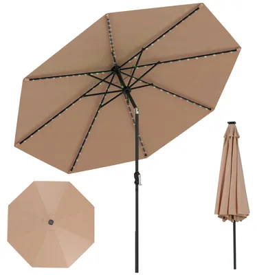 Immagine prodotto di KOMFOTTEU Ombrellone da giardino da 300 cm con 96 luci LED e 9 modalità, ombrellone con manovella, ombrellone da terrazza inclinabile di 35° su entrambi i lati, ombrellone da mercato per balcone, spiaggia, piscina, senza base