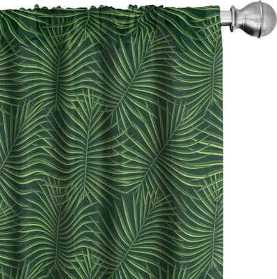 Image de ABAKUHAUS Rideaux Jungle Leaf, rideaux, feuilles de palmier simplistes continues en vert monochrome, 2 pièces 75 x 175 cm, vert pomme