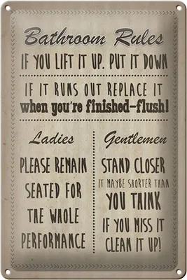 Produktbild von Blechschild Spruch 20x30cm Bathroom Rules Ladies Gentlemen