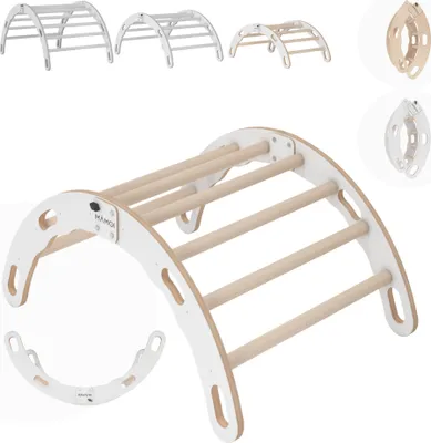 Image de MAMOI® Arc d'escalade, Triangle d'escalade, Escalade bébé, Bascule arc-en-ciel en bois, Arc en bois pour enfants, Aire de jeux, Structure d'escalade indoor à partir de 1 an 2/3 ans