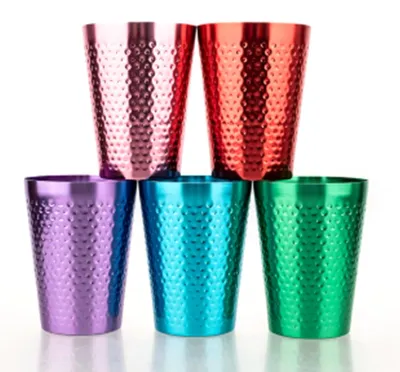 Image de Gobelets en métal, 5 couleurs, réutilisables, légers, en aluminium de qualité alimentaire, avec un motif martelé, pour bière et autres boissons froides, lot de 5