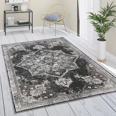 Produktbild von Teppich Wohnzimmer Kurzflor Vintage Orientalisches Florales Muster Mandala Bordüre Grösse 80x150 cm