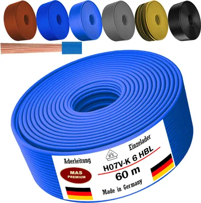 Produktbild von 60m Aderleitung H07 V-K HBL 1x6 mm² Hellblau Einzelader flexibel