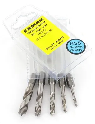 Produktbild von Famag Holzspiralbohrer HSS-G Bits kurz 1596.805 - 5-teilig im Blister Ø 3, 4, 5, 6, 8 mm