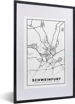 Produktbild von MuchoWow® Gerahmtes Poster Karte - Schweinfurt - Stadtplan 40x60 cm - Poster mit Schwarzem Bilderrahmen Wandposter Rahmen Foto Bilder - Poster in Rahmen