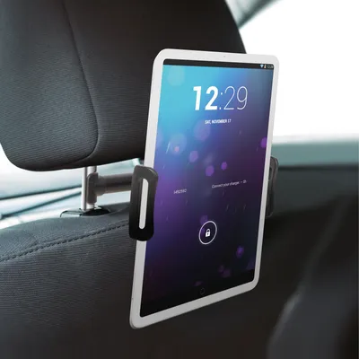 Produktbild von Universal-Tablet-Halterung für die Kopfstütze im Auto - einstellbare Autohalterung für Tablets 7-10 Zoll - 120° drehbar und neigbar - Federmechanismus mit Silikonschutz - schwarz [55009C].