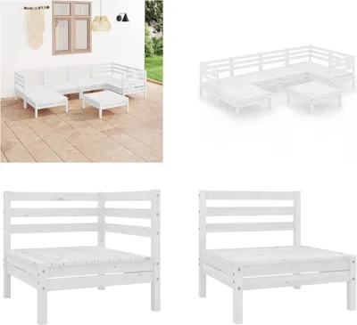 Produktbild von vidaXL 7 tlg. Garten Lounge Set Massivholz Kiefer Weiß - Garten-Lounge-Set - Outdoor-Lounge-Set - Holz-Ottomane - Gartenmöbel-Set