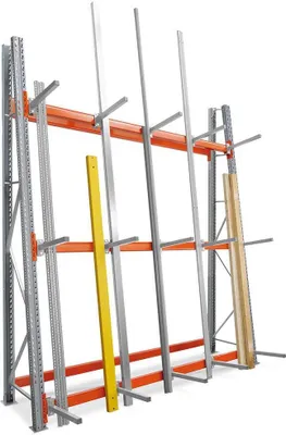 Produktbild von Vertikalregal einseitig TAURUS | Grundregal | HxBxT 350x270x100cm | Vertikallast 1200kg | Silbergrau/Reinorange