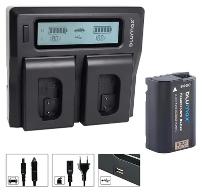Produktbild von 1x Akku + Lader für Panasonic DMW-BLK22  Lumix DC S5 G9 GH5 II GH6  2250mAh