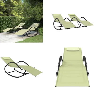 Zdjęcie produktu dla vidaXL Leżaki bujane 2 szt. Kremowa stal i textilene - Leżak - Leżak - Leżak bujany - Fotel wypoczynkowy