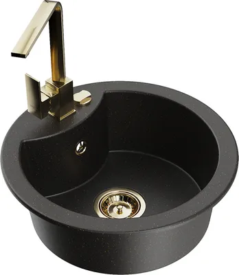 Produktbild von Mexen Diego 1-Becken-Granit-Spüle mit Mischbatterie Rita, Schwarz/Gold metallisch - 6512-75-670300-50