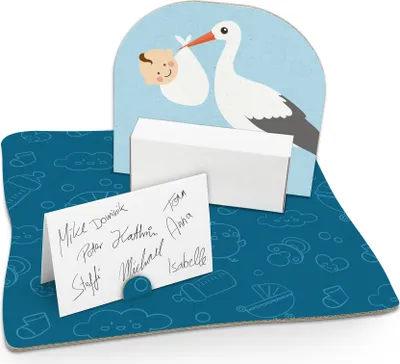 Produktbild von itenga Geldgeschenkverpackung "Storch mit Baby" hellblau pastell (Motiv 65)