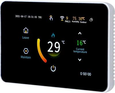 Obrázek produktu pro WiFi chytrý termostat Programovatelný termostat 5+2/ 6+1/ 7 dní Plán APP Dálkové ovládání Hlasové ovládání /H PM2,5 Vlhkost Zobrazení počasí