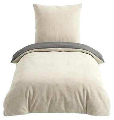 Produktbild von Microfaser Fleece Bettwäsche mit verdecktem Reißverschluss - einfarbig & wendbar Beige-Anthrazit 135 x 200 cm + 80 x 80 cm