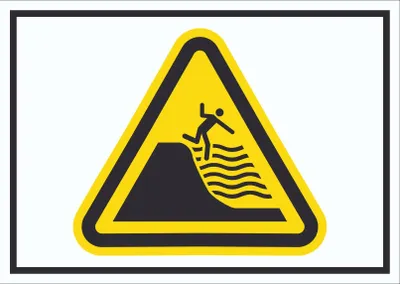 Produktbild von Schild Warnung steil abfallender Strand Symbol A6 Rückseite selbstklebend