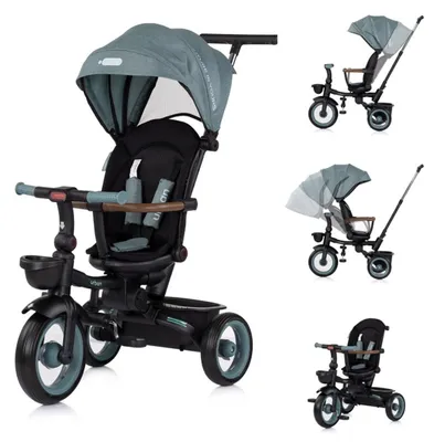 Obrázok produktu pre Chipolino trojkolka, Trojkolka Urban riadidlá so svetlom, skladacie, otočné sedadlo, košík zelená