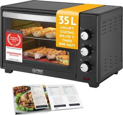 Produktbild von TZS First Austria Minibackofen, Umluft, 35L, Premium-X Coating (Antihaftbeschichtung), Auftauen&Warmhalten, Rezeptheft, Backofen Pizzaofen Grill