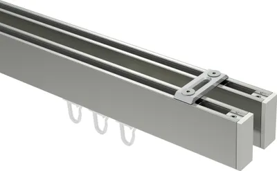 Produktbild von Interdeco Innenlaufstange / Gardinenstange mit Innenlauf Edelstahl-Optik / Weiß, Typ Smartline Paxo (Kappe) Deckenmontage, 14x35 mm 2-läufig, 420 cm