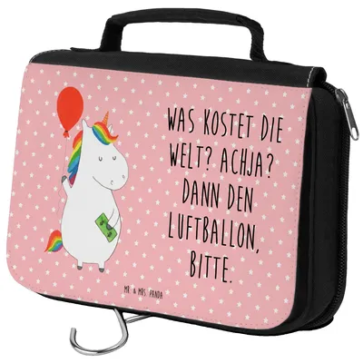 Produktbild von Mr. & Mrs. Panda Kosmetiktasche Einhorn Luftballon - Rot Pastell - Geschenk, kosmetiktäschchen, kulturtäschchen, Make-Up Tasche, Kulturtasche, Unicorn, Geld, Einhörner