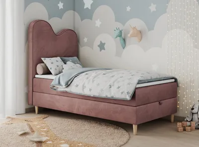 Produktbild von Boxspringbett, Einzelbett für Kinder, Jugendbett mit Matratze - FLOW - 90x180cm - Rosa - H3