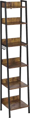 Obrázok produktu pre Regál s 6 policami a 4 háčikmi | Čierna vintage farba | 41 x 36 x 187 cm