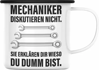 Produktbild von Trendation - KFZ Mechaniker Geschenk Lustig Emaille Tasse Automechaniker Mechatroniker Werkstatt Emaille Tasse (Schwarz)