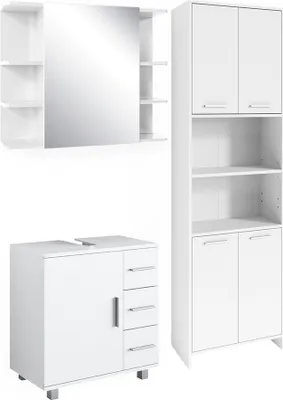 Zdjęcie produktu dla Zestaw mebli łazienkowych Vicco Maris Biały 3 części, z wysoką szafką, szafką z lustrem i szafką pod umywalkę, Model 41640