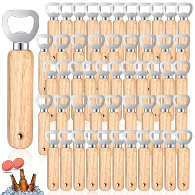 Flaschenöffner aus Holz, 60 Stück, mit Haken, Bierkronkorkenöffner