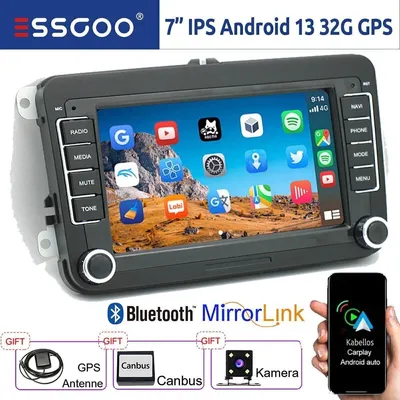 Obrázok produktu pre Autorádio 2 DIN, 7 palcov, Android 14, pre modely VW Golf 5, 6, Tiguan, Caddy, Jetta, Polo, Passat, s GPS navigáciou, dotykovým displejom, Carplay, Android Auto, Bluetooth, Wi-Fi a 32 GB pamäťou