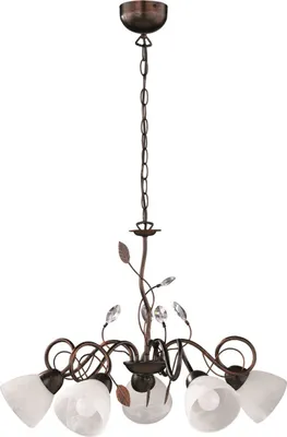 Image de Suspension à 5 flammes avec décoration de feuilles, abat-jour en verre blanc pour table à manger