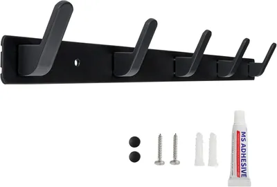 Produktbild von Jashaken Haakrail, schwarze Wandhaken, 5 Haken, für Küche, Bad und Schlafzimmer