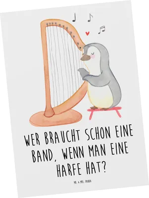 Produktbild von Mr. & Mrs. Panda Postkarte Harfenzauber - Weiß - Geschenk, Band, Musik, Instrument, Einzigartigkeit, Klang, Grußkarte, Designkarte, Musikinstrument, Elegant, bildkarte
