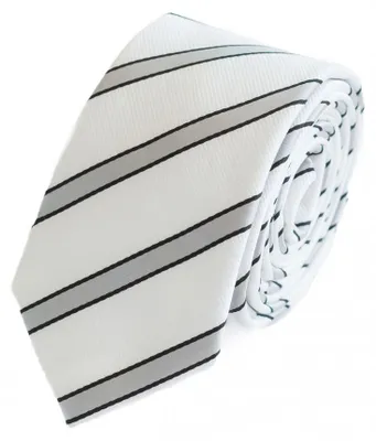Produktbild von Fabio Farini - 1 Stück Herren Krawatte Weiß - verschiedene Weiße Männer Schlips in 6cm Schmal (6cm), Weiß Hellgrau Schwarz - Silver Lining/Brushed Clay/Black