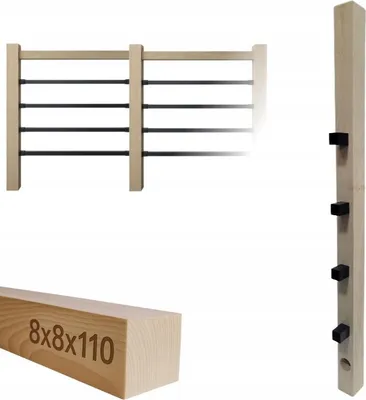 Immagine prodotto di Legno squadrato - Palo di legno - per ringhiere - 8x8x110 cm - Legno di frassino - Kit di montaggio completo - Assemblaggio di 25x25 profili in posizione orizzontale