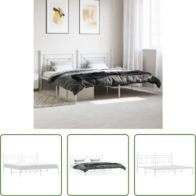 Produktbild von The Living Store Bettgestell mit Kopfteil Metall Weiß 193x203 cm