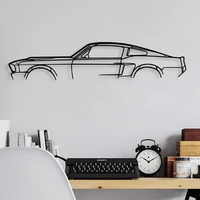 Produktbild von Wallity, 1967 Ford Mustang Shelby GT500 Silhouette, Wanddeko, Schwarz, Metall, 70 x 15 cm