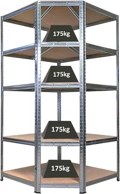 Produktbild von Eckregal Ragnar 1x: 180x90x60cm Verzinkt Fachlast 175kg, Kellerregal Steckregal Garagenregal Lagerregal