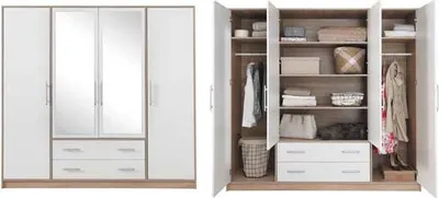 Produktbild von Kleiderschrank Drehtürenschrank Smart 200x56x190cm Sonoma Eiche weiß 4-türig Spiegel