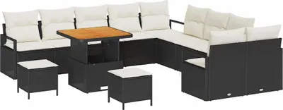 Image de Ensemble de canapé de jardin avec coussin 13 pcs Noir polyrotin