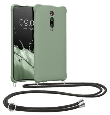 Produktbild von kwmobile Necklace Case kompatibel mit Xiaomi Mi 9T (Pro) / Redmi K20 (Pro) Hülle - Cover mit Kordel zum Umhängen - Silikon Schutzhülle Graugrün