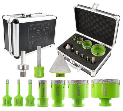 Productafbeelding van Diamantboorkopset, 10 stuks, 6-68 mm, boorkop met spindelboorkop en adapter voor graniet en marmer