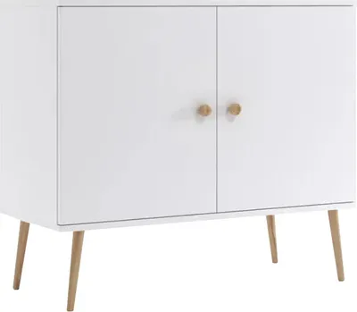 Produktbild von Bettso Kommode mit 2 Türen minimalistisches Sideboard im skandinavischen Stil auf Holzbeinen Griffe aus Jute für Wohnzimmer Schlafzimmer 100 IKON Weiß