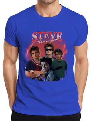 Productafbeelding van Steve Harrington, Stranger Things-fancentrummer, cadeau, babysitter, Hawkins, heren T-shirt, blauw, XXL