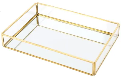 Produktbild von Vintage Aufbewahrungsbox aus Metall und Glas, goldene Ablage, Schmuck- und Kosmetikvitrine (mittlere Größe)