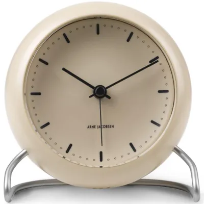Tischuhr mit Wecker, Ø11 cm, sandbeige, Kunststoff, Analog