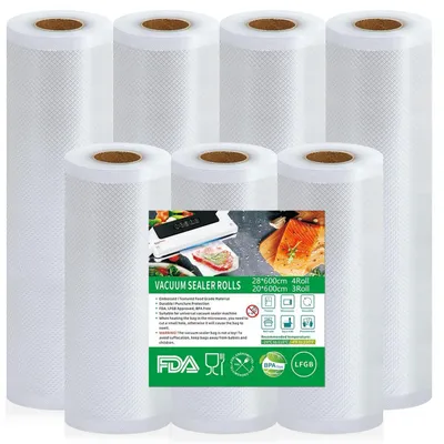 Produktbild von Vakuumierfolie 7 Rollen (4x 28x600cm, 3x 20x600cm) 190 µm BPA-frei Sous Vide Gefrierbeutel